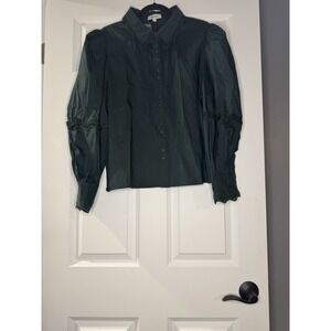 Avara Dramatic Puff Sleeve Button Down Top Delicate Lace Trim Detail Xl Nwt $84